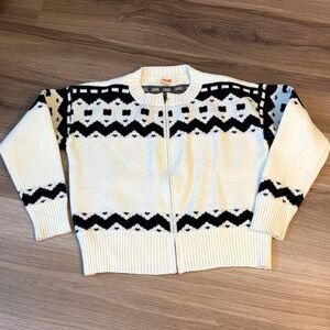 Mazik Cream and Black Geometric Cardigan Small